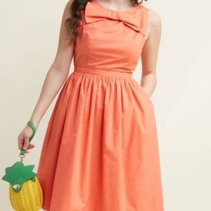 Orange retro bow dress ModCloth 2x